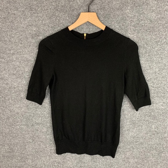 New $69 Banana Republic Extra Fine Merino Wool Black Short Sleeve Sweater XS - Picture 1 of 9